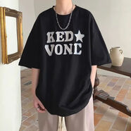 阿瑪瑟100%純棉短袖t恤男士夏季美式潮牌大碼寬松學(xué)生情侶體恤衫百搭上 180克-黑 S