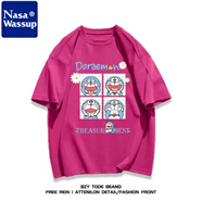 nasawassup重磅棉韓版卡通哆啦A夢(mèng)T恤短袖男女寬松潮牌ins百搭2025夏季上衣 4055#火龍果紅 XL
