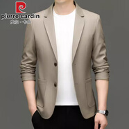 皮爾卡丹（pierre cardin）新款真皮皮衣男士西裝外套頭層鹿皮中年皮夾克薄款西服 557款保證正品淺卡其色 保證正品 M 170碼建議105-120斤