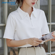 真維斯（JEANSWEST）純棉T恤女2025春季新款復古風休閑寬松半拉鏈純棉短袖女