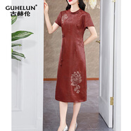 古赫倫（GUHELUN）高檔品牌花羅紅云紗連衣裙女2025新款新中式國(guó)風(fēng)桑蠶絲真絲裙 紅云紗 4XL