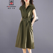 AEMAPE襯衫連衣裙女2025夏季新款高級(jí)感小個(gè)子氣質(zhì)收腰顯瘦別致休閑裙子 軍綠色 L (105-115斤拍)