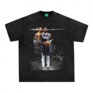 NBA KIDS-NBA歐文科比數(shù)碼直噴透氣印花短袖美式復(fù)古高街純棉休閑水洗做舊T恤 水洗-1 S