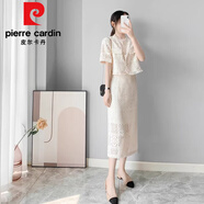 皮爾卡丹（pierre cardin）2025小香風(fēng)蕾絲衫上衣半身裙子顯瘦倆件套法式時(shí)尚套裝連衣裙女夏 米白色 XL (建議115-125斤 高品質(zhì))