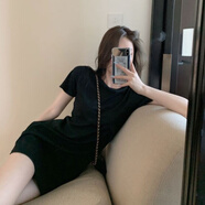 姿偉祺短袖長連衣裙糖果色下衣失蹤彈力少女短裙 黑色 M