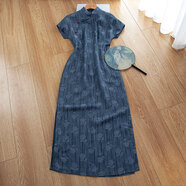 絲柏舍立領(lǐng)連衣裙2026夏季新款女裝復古修身高腰淑女中長(cháng)裙