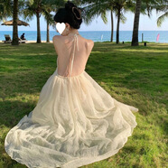 COLORFUL GEMS法式露背仙裙吊帶長(zhǎng)裙海邊度假dress2025 杏色 M