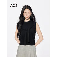 A21女裝無(wú)袖坎肩薄毛針織衫2025夏季新款簡(jiǎn)約設計感寬松顯瘦上衣 黑色 S
