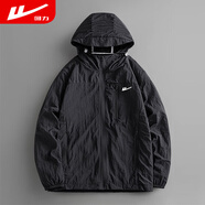 回力皮膚衣輕薄外套男夏季時(shí)尚寬松連帽休閑透氣長(cháng)袖輕薄夾克 LG-諾塔斯-F1909-黑色 M （建議80-100斤）