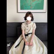 與欣法式復古甜美花邊娃娃領(lǐng)新品連衣裙女2025夏季可愛(ài)少女小個(gè)子裙子 米杏色 均碼 可備注碼數