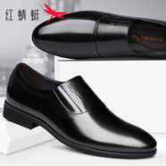 紅蜻蜓男鞋秋季皮鞋男士商務(wù)正裝鞋舒適英倫風(fēng)套腳圓頭頭層牛皮鞋子男 黑色 39