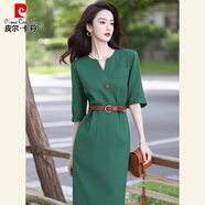 皮爾卡丹（pierre cardin）春夏出席重要場合氣質(zhì)女神范輕奢高級感上流社會綠色收腰連衣裙子 綠色連衣裙 2XL 【建議125-135斤】