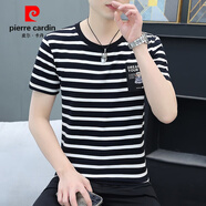 皮爾卡丹（pierre cardin）純棉短袖T恤男2025夏季圓領(lǐng)黑白條紋半袖?；晟佬奚戆俅钋嗄牦w恤 Q-GW-2232-黑條紋 M 90-105斤