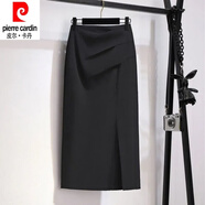 皮爾卡丹（pierre cardin）純色西裝半身裙25夏季新款小眾A字裙開叉一步裙中長款高腰包臀裙 中長   黑色 M