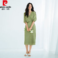 皮爾卡丹（pierre cardin）2025款大牌輕奢夏連衣裙新玫瑰碎花印花優(yōu)雅蝙蝠袖顯瘦連衣裙女 綠色 M