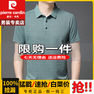 皮爾卡丹短袖T恤男士夏季polo冰絲衫男新款翻領(lǐng)冰 絲格子半重磅100%純真棉 特價(jià)抗皺boy官方店旗艦綠色 M 105【建議體重100-120斤】