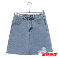萱眸破洞牛仔短裙女年新款夏季高腰學(xué)生A字半身裙顯瘦包臀裙韓版 藍(lán)色 S