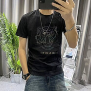 軒萊雅（XUANLAIYA）虎頭印花短袖T恤男士純棉修身半袖潮男體恤百搭夏季潮流上衣 黑色 5XL