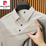 皮爾卡丹（pierre cardin）冰絲短袖T恤中老年人男士夏季彈力翻領(lǐng)polo衫半袖薄款爸爸裝上衣 TC-578米白 M 165