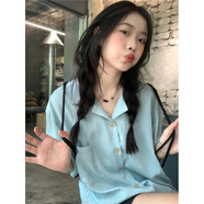 UKMR薄荷曼波肌理感短袖襯衫女夏季2025新款休閑寬松中長(cháng)款小清新上衣 薄荷海鹽  優(yōu)質(zhì)款 S 80-90斤