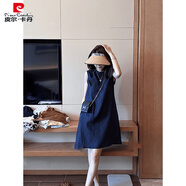 皮爾卡丹（pierre cardin）小香風氣質(zhì)麻連衣裙2025夏季新款歐貨復古綠色直筒背心亞麻裙 藏藍色 S 【建議80斤-98斤】