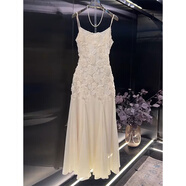 法克倫法式立體花朵蕾絲氣質(zhì)吊帶連衣裙女2025夏季新款小眾設計感長(cháng)裙子 白色吊帶連衣裙 2XL 【建議 125-140斤】