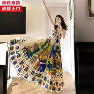 槿城復(fù)古民族風(fēng)油畫涂鴉印花吊帶連衣裙女2025夏季新款高級(jí)感小眾長(zhǎng)裙 花色 QK002 XL