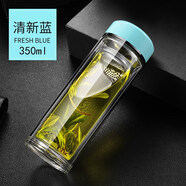 希諾（heenoor）官方艦旗店2025摔不爛鋼化玻璃杯500ml耐摔高溫硼硅雙層玻璃杯保 加厚款藍色350mlml 0只