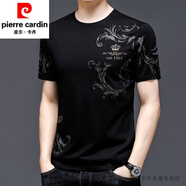 皮爾卡丹（pierre cardin）夏天桑蠶絲短袖t恤男士夏季新款寬松休閑半袖冰蠶絲光棉體恤衫潮 ZMN932冰絲短袖-黑色 2XL (180) 建議150-165斤