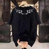 南極人重磅棉新中式蛇年項鏈印花滿天星短袖t恤男女ins亮閃閃上衣 黑色亮片 【重磅棉】 3XL 建議156-175斤