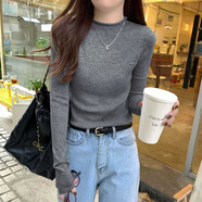 S.SOFEA法式半透視拼接上衣女春季修身長袖針織打底衫 深灰色 M
