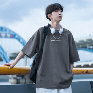 凡迪時(shí)尚（FANDISS）純棉短袖t恤男士夏季2025新款美式潮牌寬松長(cháng)袖重磅體恤男生衣服 灰色 L