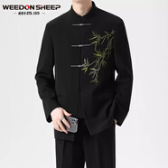 威登羊新中式國風(fēng)休閑西服套裝男士春秋季中國風(fēng)刺繡中山裝漢服男裝衣服 黑色西服外套【單件 5XL 【高質(zhì)量】