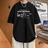 琛士凡100%純棉t恤男短袖男夏季寬松上衣男半袖男體恤 黑色 三圖動(dòng)漫 L