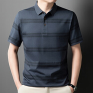 老爺車(chē)（LAOYECHE）夏季男短袖t恤翻領(lǐng)純棉中年寬松商務(wù)休閑條紋POLO保羅衫服爸爸裝 FL-6167深灰 L