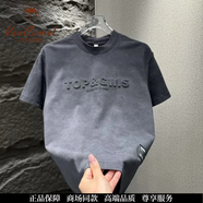 西域駱駝（VANCAMEL）夏季新款純色暈染韓版半袖潮流時尚鋼印字母短袖休閑男士體恤衫潮 灰色 M (85-105斤)