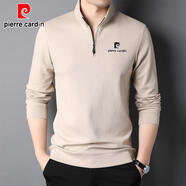 皮爾卡丹（PIERRE CARDIN）男裝純棉t恤男士春秋休閑立領(lǐng)衛(wèi)衣半拉鏈長(zhǎng)袖體恤衫T 【米色】 優(yōu)質(zhì)棉 2XL 180【建議145-160斤 險(xiǎn)