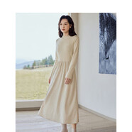茵曼法式燈芯絨連衣裙秋冬女裝高領(lǐng)長(zhǎng)袖A擺針織中長(zhǎng)裙子 悠蘭杏 S 