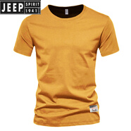 JEEP SPIRIT吉普美式復(fù)古純棉親膚柔軟短袖t恤男夏季新款復(fù)古打底衫大碼上衣 A80一土黃 S (100-120斤)