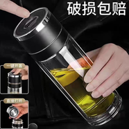 明徽（MINGHUI）德國(guó)品質(zhì)鋼化玻璃杯防摔打不碎的大號(hào)套裝防爆男女隨手保溫出差過 一鍵速開雙層隔熱紳士黑550ml 0只
