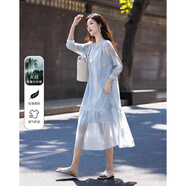 德瑪納【寬松無(wú)腰線】夏季仙女風(fēng)高階萊賽爾刺繡娃娃裙系帶領(lǐng)女式連衣裙