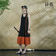 日著(zhù)俠秘境黑背心連衣裙2025夏季新款民族感撞色拼接獨特中長(cháng)裙女 秘境黑 M