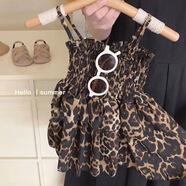 HUALIN FASHION夏季新款女童豹紋連衣裙韓版潮抹胸裙子 如圖色 90 cm