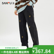 三福（SANFU）2025春季男士休閑時尚星星牛仔褲 寬松大直筒長褲 黑色 29