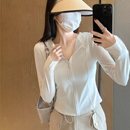 棉致夏季冰絲薄款防曬衣女2025新款連帽開衫防曬服修身緊身短外套上衣 454白色【高品質21.5】 XL 120-140斤