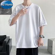 A 21 FUNB2025高考專用無圖案純色衣服男女夏季純棉短袖T恤無字母無logot恤 白色-JC003 S 70-90斤
