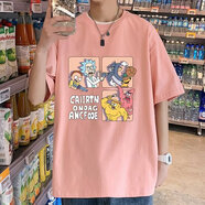 南極人卡通動(dòng)漫聯(lián)名趣味重磅寬松短袖T恤男士半袖體恤美式潮牌2025夏季 粉紅色 L