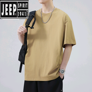 吉普（JEEP）2025新疆長絨棉重磅純棉白色短袖t恤男款圓領(lǐng)寬松男士夏季新款 XYY-ZDT3100卡其 4XL 170-200斤