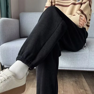 蝶美女休閑褲子女加絨加厚2025秋冬新款百搭網紅爆款束腳羊羔絨哈倫女褲 黑色【不加絨】薄款褲 XL 115-125斤