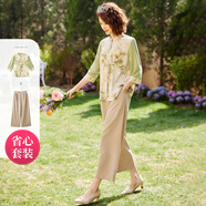 帕絲特新中式媽媽裝氣質(zhì)中老年女夏印花雪紡襯衫休閑褲國風(fēng)套裝 淺綠2XL